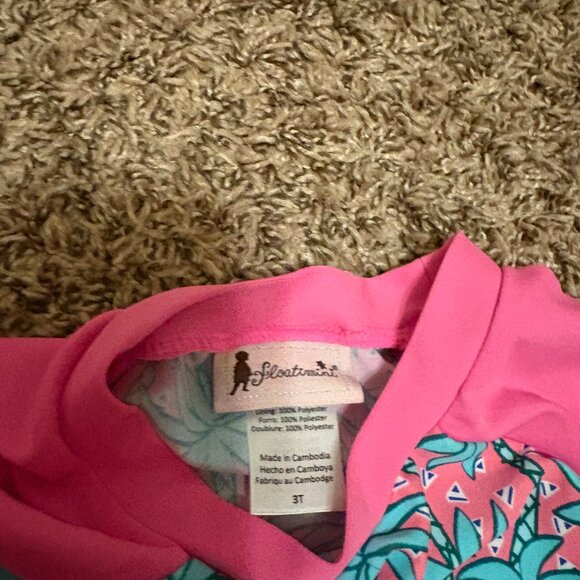 Floatimini Rashguard 3T Short Sleeve Pink Blue Palm Tree Print 100% Polyester - Picture 2 of 3